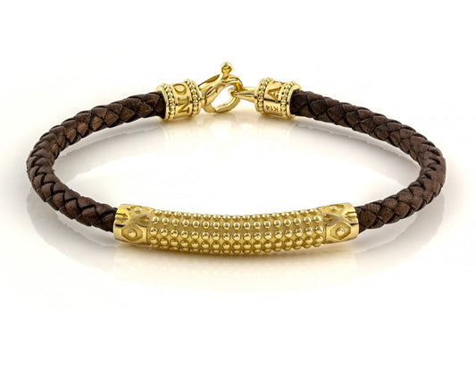 K14 Gold Bracelet with braided genuine leather