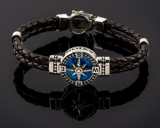 Sterling silver compass rose and turquoise bracelet