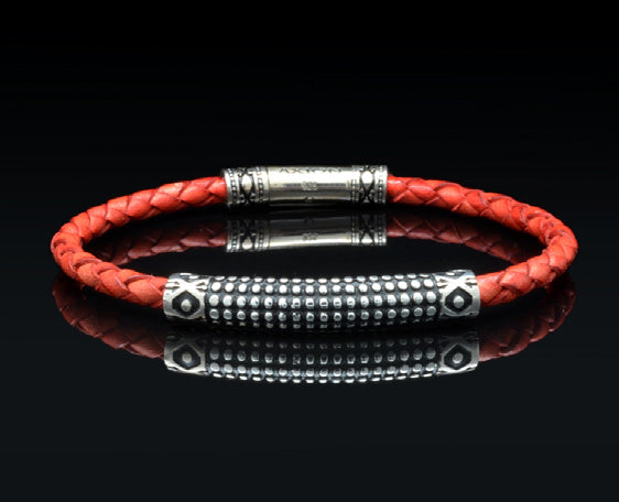Bracelet with Sterling Silver Sea Urchin Design and Braided Genuine Leather