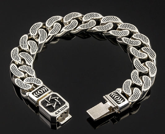 Classic Sterling Silver Cuban Link Bracelet With Signature Axion Motif