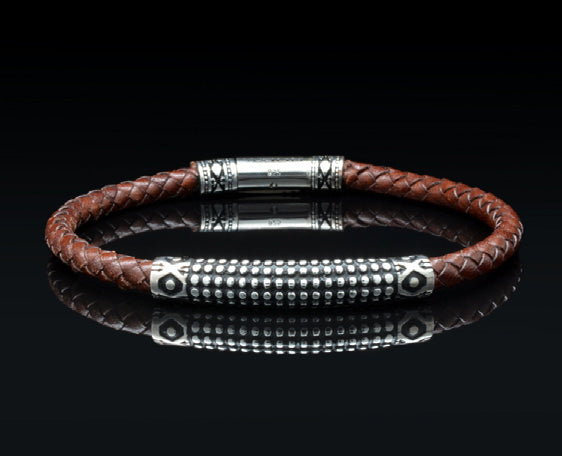 Bracelet with Sterling Silver Sea Urchin Design and Braided Genuine Leather