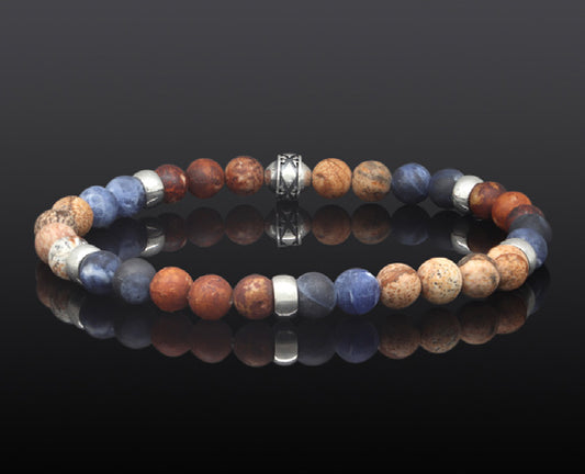 Sterling Silver Bracelet with Washers, 6 mm Sodalite, Jasper, Agate Beads, and Silicon
