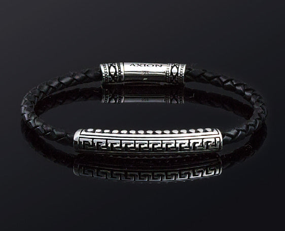 Bracelet with Sterling Silver Meander Design and Braided Genuine Leather