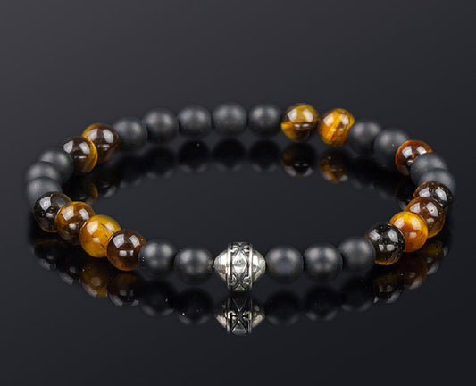 6 mm Beaded Bracelet with Matte Black Onyx and Tiger Eye Beads